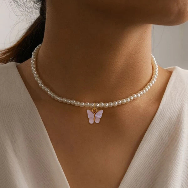 Emelina Butterfly Pearl Choker
