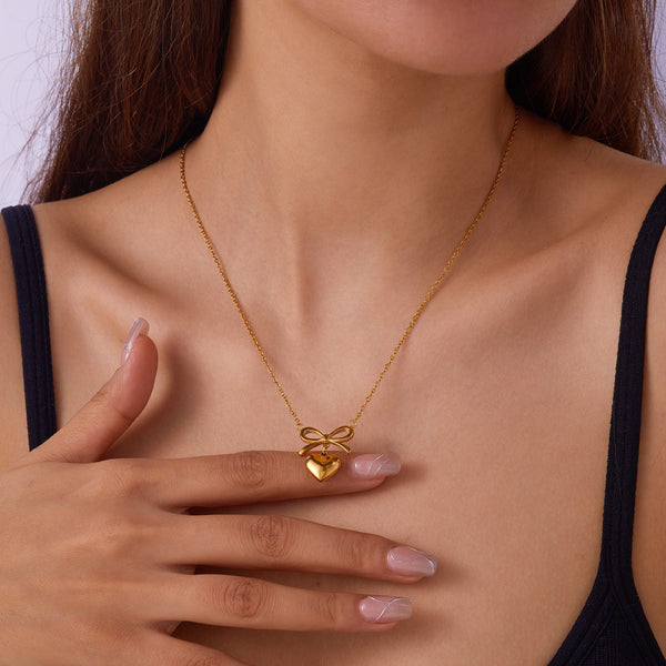 Lily Bow Heart Necklace