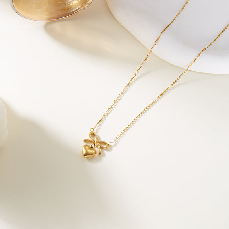 Lily Bow Heart Necklace