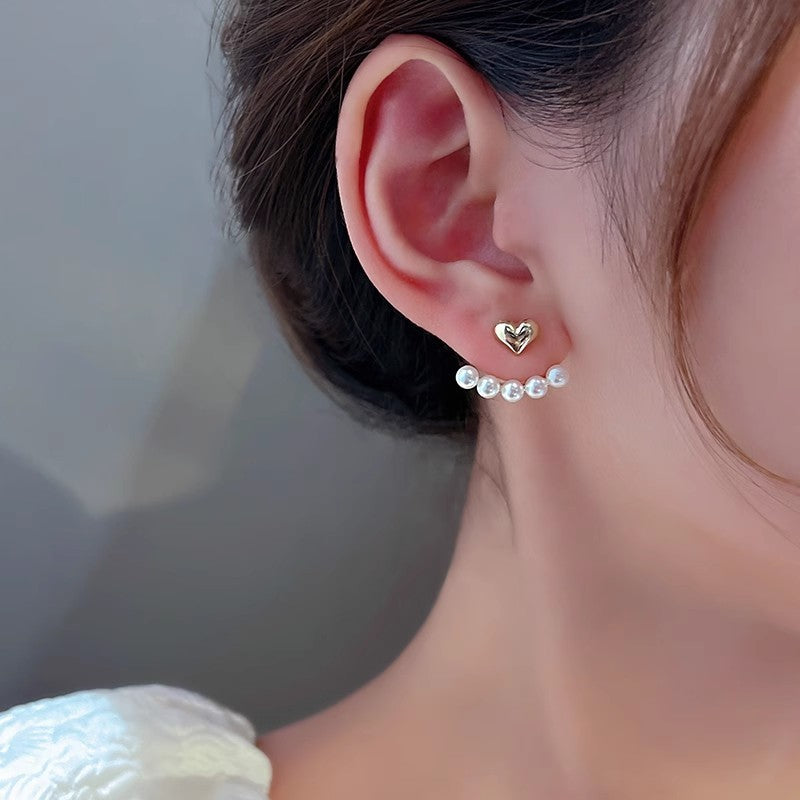 Cerise Heart Pearl Ear Jackets