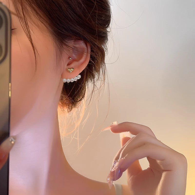 Cerise Heart Pearl Ear Jackets